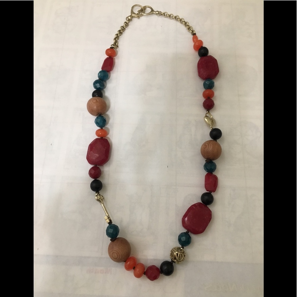 Fossil stone and bead necklace